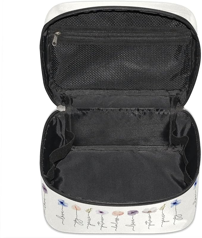 Large Makeup Bag Travel Cosmetic Bags for Women Watercolor Vintage Boho Spring Flower Floral Makeup Organizer Case Toiletry Bag for Girls Traveling Wide Open Portable Pouch with Handle