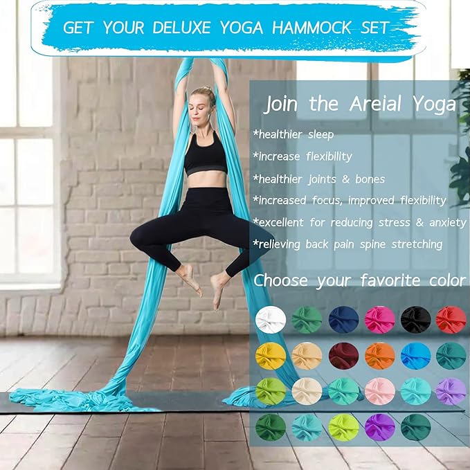 Aerial Silks Yoga Swing Set - 9/11 Yards Aerial Yoga Hammock Kit Anti-Gravity Flying for Fitness, Low/Non Stretch Nylon Tricot Fabric Hardware Included for Dance