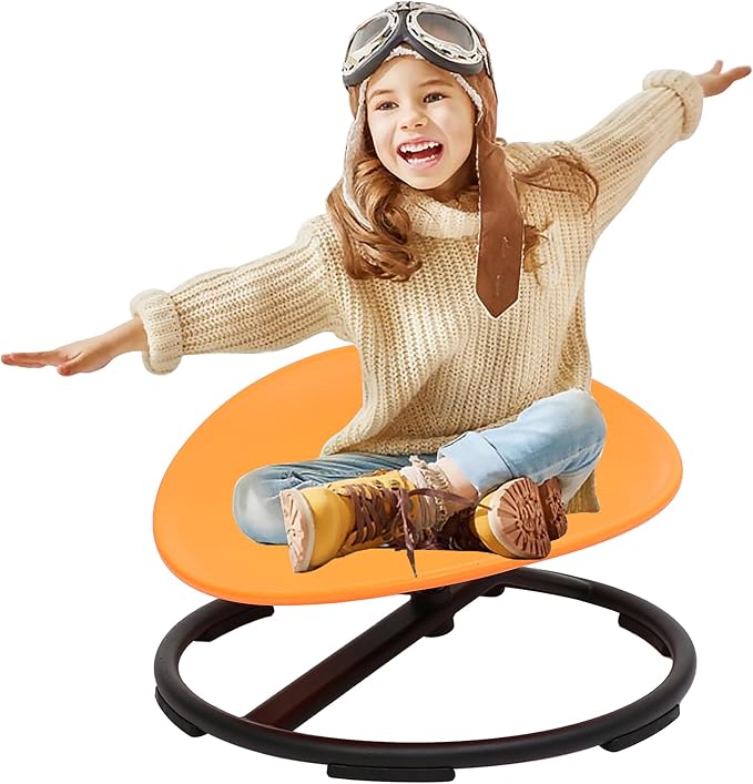 makarci Spinning Chair for Autistic Kids - Kids Sensory Chair, Sit and Spin Toys for Toddlers, Autism Sensory Products for Body Coordination & Balance, Sensory Play (Orange)