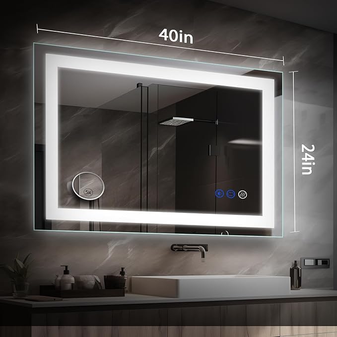 LED Bathroom Mirror with Lights for Wall Mounted 40x24in Large 3 Color