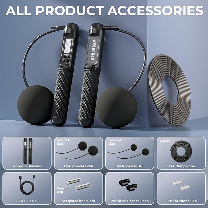 Smart Jump Rope with LED Display and Jump Counter, Weighted Cordless Design for Home Gym & HIIT, Adjustable Steel Wire for Fitness, Tracks Jumps, Calories & Time, for Men, Women & Kids