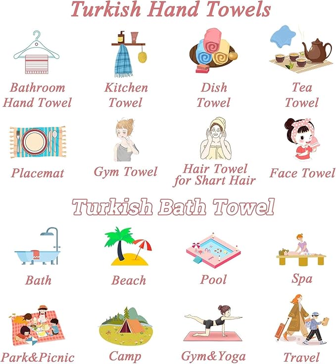 HAVLULAND Turkish Beach Towels Oversized -100% Turkish Cotton Super Soft Lightweight - Absorbent and Quick Drying Bath Towel - Sand Free Beach Towel - Turkish Towels for Adults (Lilac, 12 Pack)