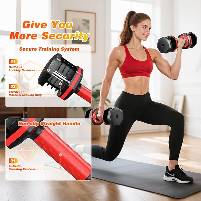 XDDIAS Adjustable Dumbbell Set of 2, 25/55/80LB Dumbbell Set-1Sec Adjustable Weights-5/10 in 1 Free Weights Dumbbells Set with Effortless Tray/No-Slip Handle-Compact Size for Women/Men at Home Gym