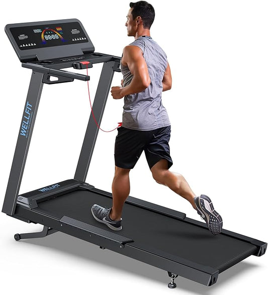 WELLFIT Auto Incline Treadmill, 10% Incline Heavyduty Treadmill with Pulse Sensor, 4.5HP, 10 MPH, 500 lbs Capacity, 20'' x 55'' Running Area Treadmills with Bluetooth Player & LED Display