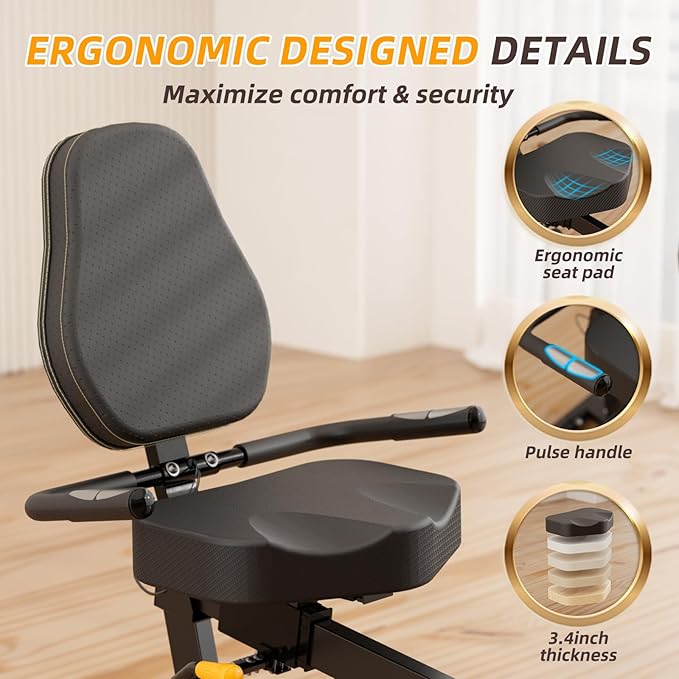 VANSWE Recumbent Exercise Bike, Recumbent Stationary Bikes for Home 400 LBS Weight Capacity, Exercise Bike for Home Seniors with Smart App and Bluetooth Connectivity, LED Display, Pulse Handle