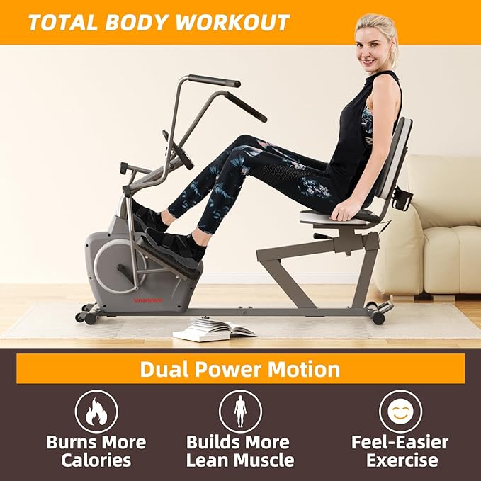 VANSWE Recumbent Exercise Bike with Arm Exerciser for Seniors Adults Home Training - Elliptical Recumbent Cross Trainer with Magnetic Resistance, Free App, Bluetooth Connectivity and Pulse Sensor
