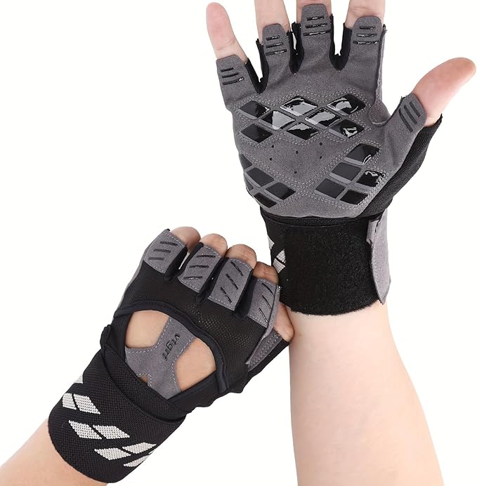 Fingerless Fitness Gloves with Wrist Support for Men - Ideal for Gym, Workout & Weight Lifting, Sports Gloves with Padded Design, Excellent Grip and Cushion Pads
