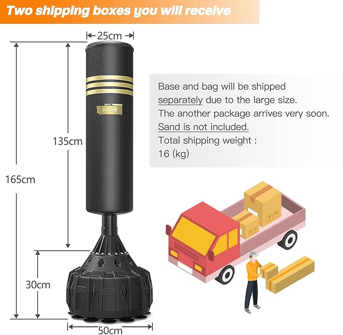 Dripex Freestanding Punching Bag, Heavy Boxing Bag with Stand for Adult Youth - Men Standing Boxing Punch Bag for Home Gym Workout