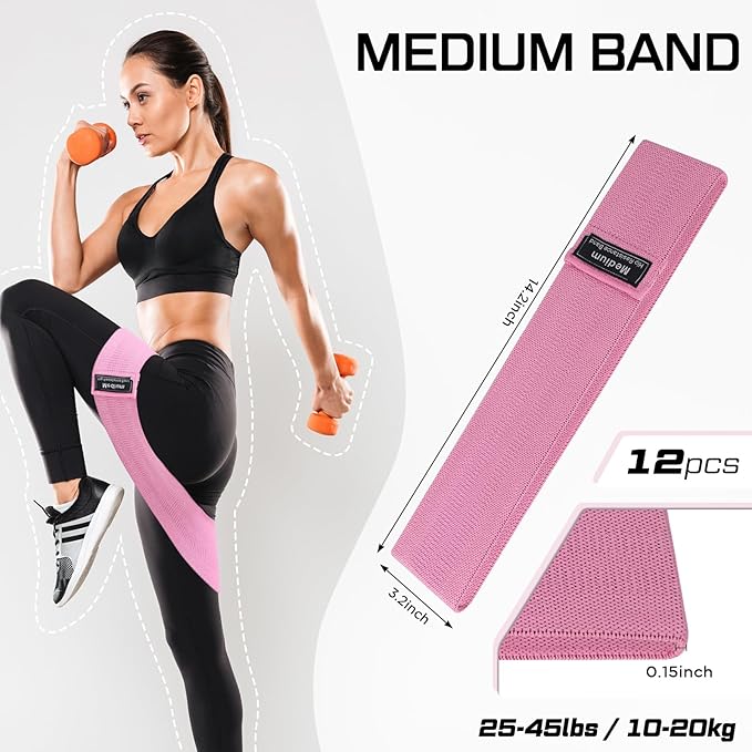12 Pcs Fabric Resistance Bands for Working Out Booty Workout Stretch Exercise Bands Non Slip for Legs Squat Resistance Loop for Women Men Starter Butt Hip Thigh Fitness