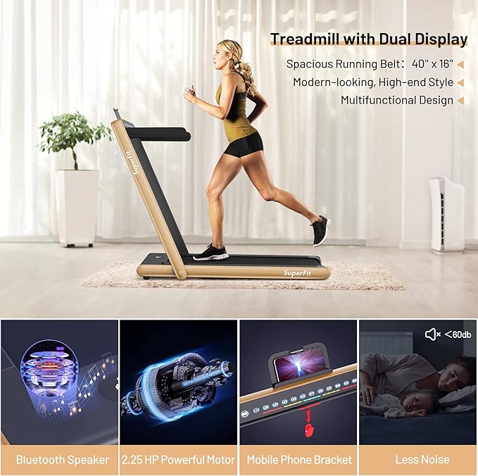 GYMAX Walking Pad, Dual LED Display 2 in 1 Under Desk Treadmill for Home with Remote & Smart App Control, 2.25HP Foldable Portable Treadmill Running Machine for Office Small Space