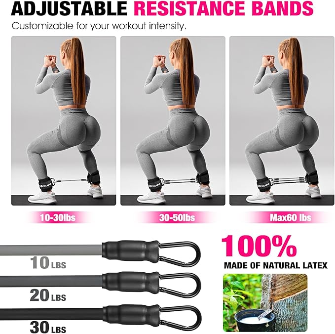 Ankle Resistance Bands with Cuffs, Ankle Bands for Working Out, Ankle Resistance Band for Leg, Booty Workout Equipment for Kickbacks Hip Fitness Training, Exercise Bands for Butt Lift Women