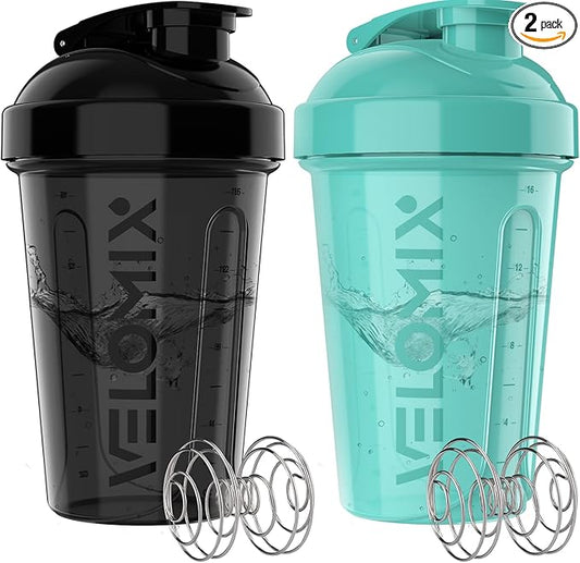 '-2 Pack- 20 oz Protein Shaker Bottles for Protein Mixes, 2x Wire Whisk, Leak Proof Shaker Cups for Protein Shakes and Pre Workout, Protein Shaker Bottle Pack, Protein Mixer Cup(Torquise&Black)
