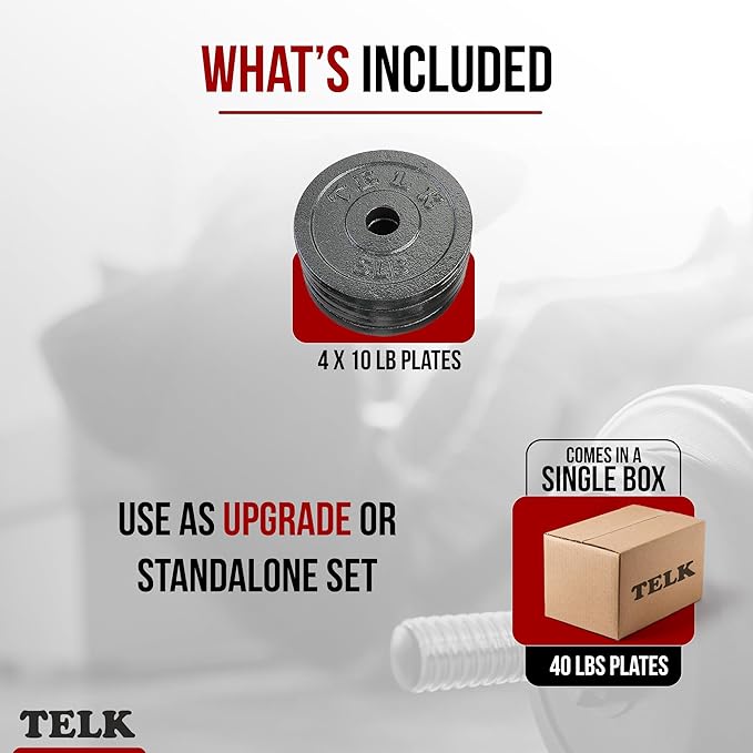 TELK – Adjustable Dumbbell Set – Home Gym Weight Set with Baked Enamel Cast Iron Plates – Space-Saving Free Weights for Strength Training
