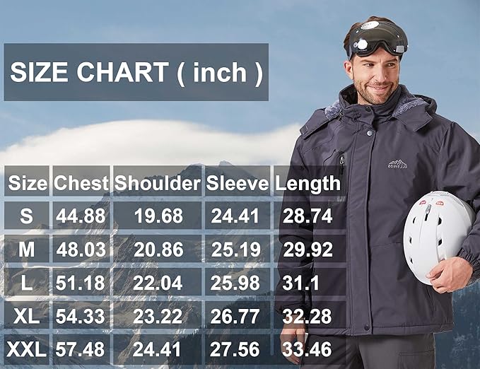 ELLSWOS Men's Waterproof Ski Jacket Winter Snow Coat Warm Hooded Raincoat Windproof Windbreakers
