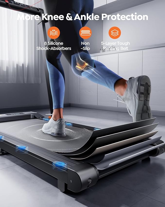 2 in 1 Folding Treadmills for Home Small Office, 2.5HP Walking Pad Treadmill with Handle Bar, 300lbs Capacity, Copmact Protable Treadmill with Smart APPs, 12 HIIT Modes and Touch Screen