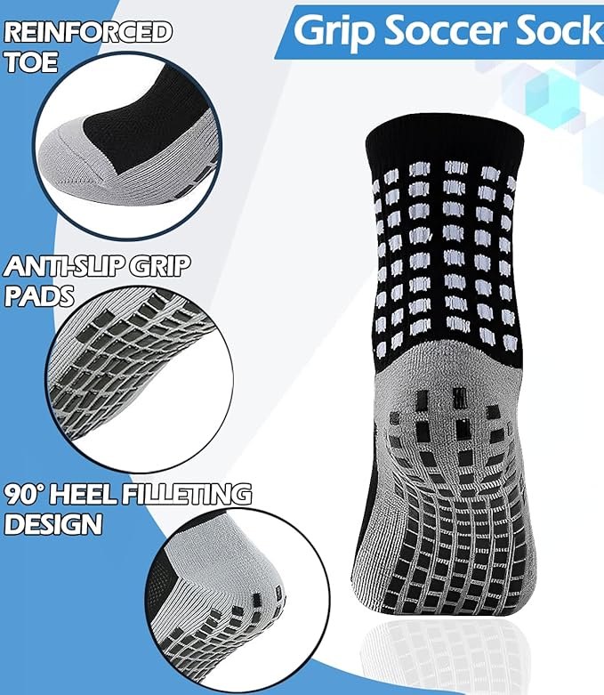 1 Pair Men's Grip Soccer Socks and 1 Pair Shin Guard Sleeves,1 Pair Sleeves with Optimized lnsert Pocket and Shin Guards
