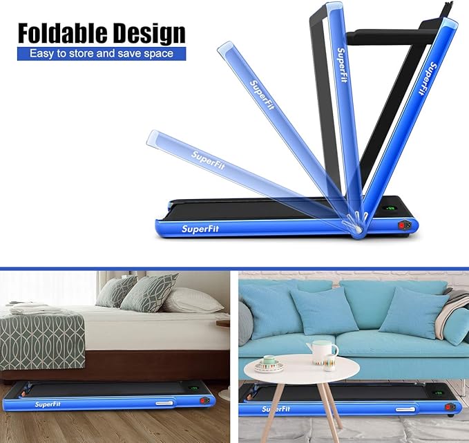 GYMAX Walking Pad, 2.25HP Foldable Treadmill with Smart App & Remote Control, Bluetooth LED Monitor, Small Spaces Compact Running Machine, Folding Portable Under Desk Treadmill for Home Office