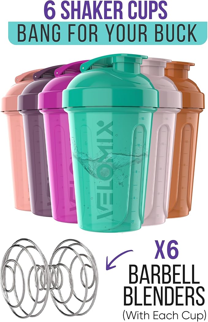 '-6 PACK- 20 OZ Protein Shaker Bottles for Protein Mixes, Shaker Cups for Protein Shakes, Small Shaker Bottle Pack, Shaker Cup, Shakers for protein Shakes (Rose Garden - 6 Pack)