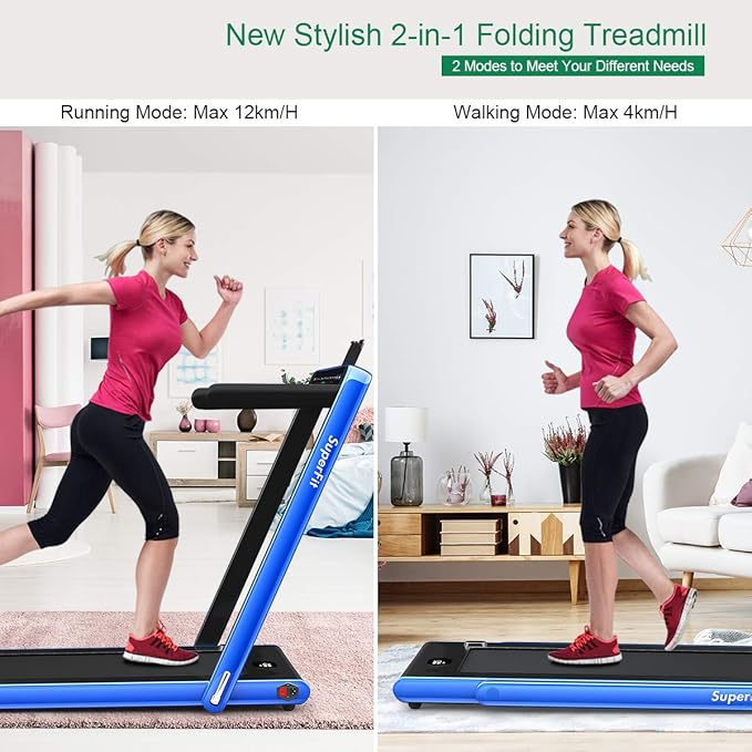 GYMAX Walking Pad, 2.25HP Dual Display Foldable Treadmill for Home with Remote/Smart App Control, Portable Compact Treadmill for Office Under Desk, Folding Running Machine for Small Spaces