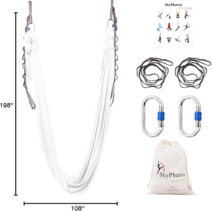 5.5 Yards Aerial Silks Yoga Swing Set - Aerial Yoga Hammock Kit Anti-Gravity Flying for Fitness, Low/Non Stretch Nylon Tricot Fabric Hardware Included for Dance