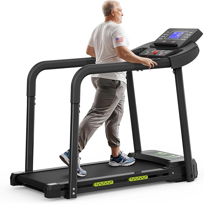 FYC Walking Treadmill for Seniors with Extended Handrails & Deck, Composite Shock-Absorbing Treadmill for Seniors, Optional APP Control, 300 LBS Capacity