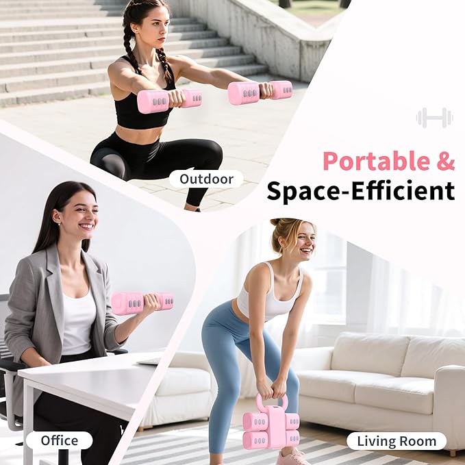 2-in-1 Adjustable Dumbbells Set, 4 Levels Weight Dumbbells Set for Women Men, Each 2.2/3.3/4.4/5.5lb Hand Weights with Kettlebell Form for Home Gym Exercise Training