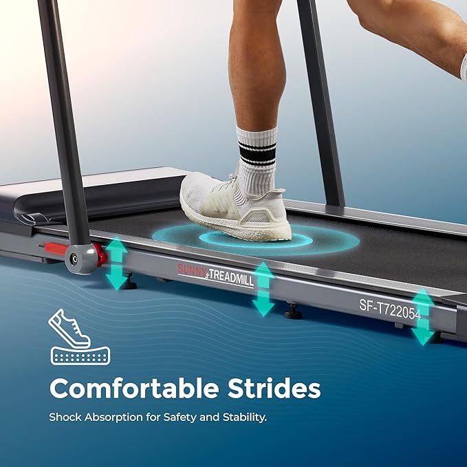 Sunny Health & Fitness Strider Foldable Treadmill, 20-Inch Wide Running Belt with Optional Exclusive SunnyFit™ App and Enhanced Bluetooth Connectivity