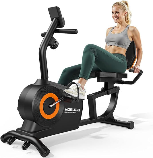 YOSUDA Recumbent Exercise Bike for Home,Magnetic Staionary Bike for Seniors/Adults with Adjustable Seat, 350LB Capacity, 16-level Resistance, LCD Monitor & Pulse Sensors