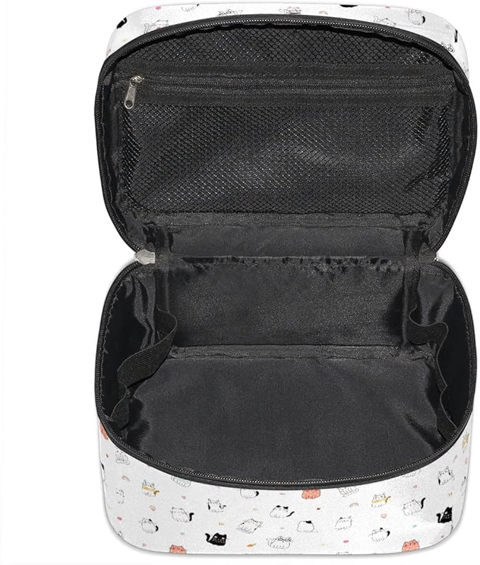Large Makeup Bag Travel Cosmetic Bags for Women Cute Colorful Cartoon Animal Cat Makeup Organizer Case Toiletry Bag for Girls Traveling Wide Open Portable Pouch with Handle