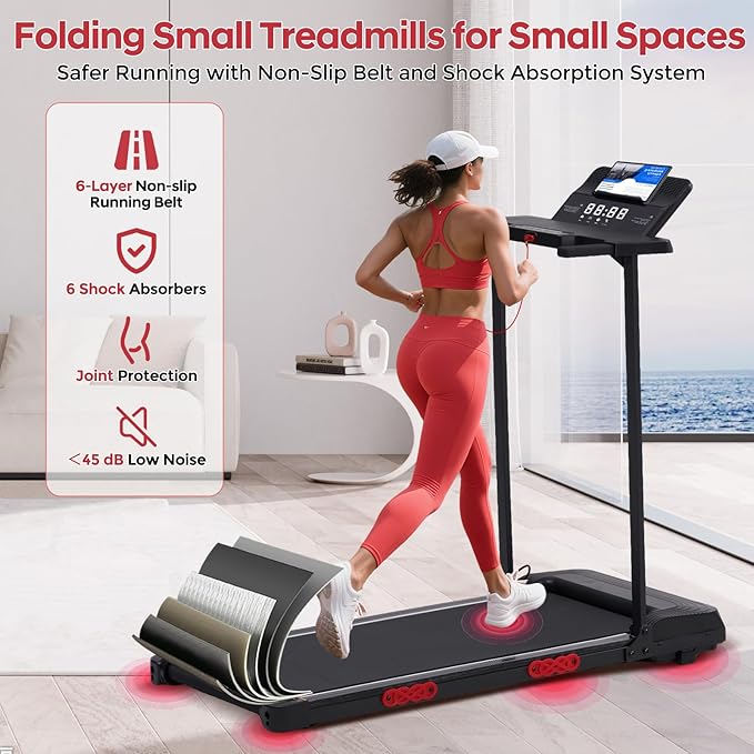 Compact Walking Pad with Handle Bar, 3.5HP Electric Portable Walking Pad Treadmills with Handles for Home Small Spaces, 0.6-10MPH Home Small Treadmill with Big Screen for Office Apartment, 400LBS