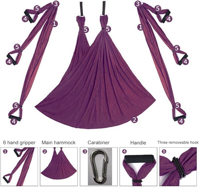 Aerial Yoga Swing Set with 2 Extension Straps - Anti-Gravity Aerial Yoga Hammock Sling for Inversion Exercises, Indoor Outdoor Home Gym Fitness Equipment
