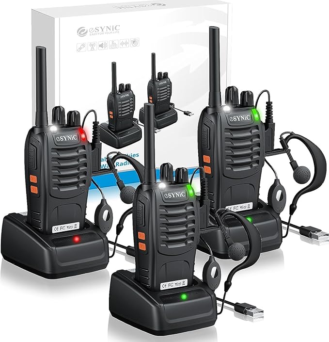 eSynic 3 Pack Professional Walkie Talkies Rechargeable Walkie 2 Way 16CH &