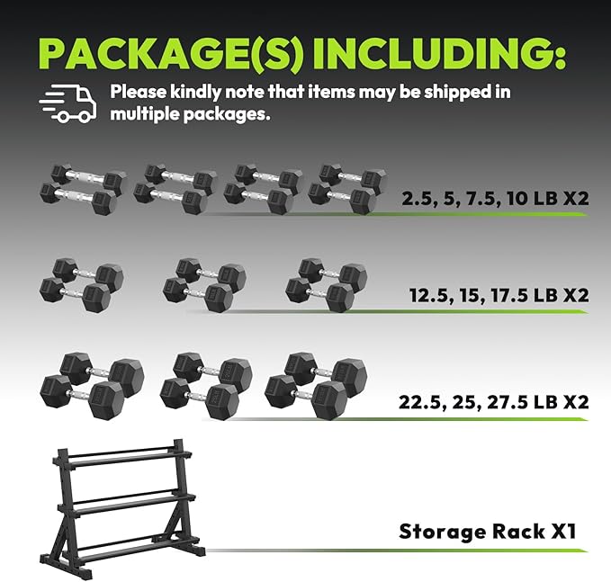 Hex Dumbbell Sets with Rack, 290-670 lb Rubber Encased Exercise & Fitness Dumbbells Set, Hand Weight for Strength Training, Weight Dumbbells
