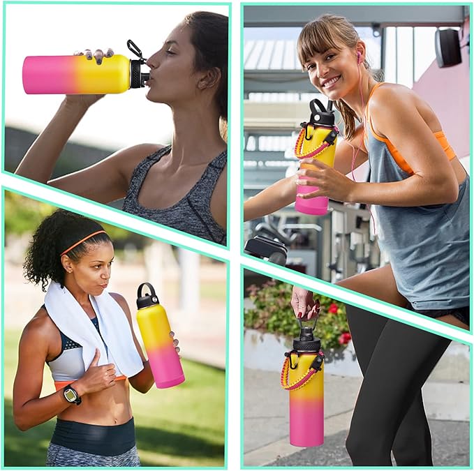 40OZ Insulated Stainless-Steel Water Bottle - Reusable Metal Water Bottles with Straw & Spout Lids, Paracord Handle & Carrier Pouch, Leakproof Workout Water Flask for Women Men