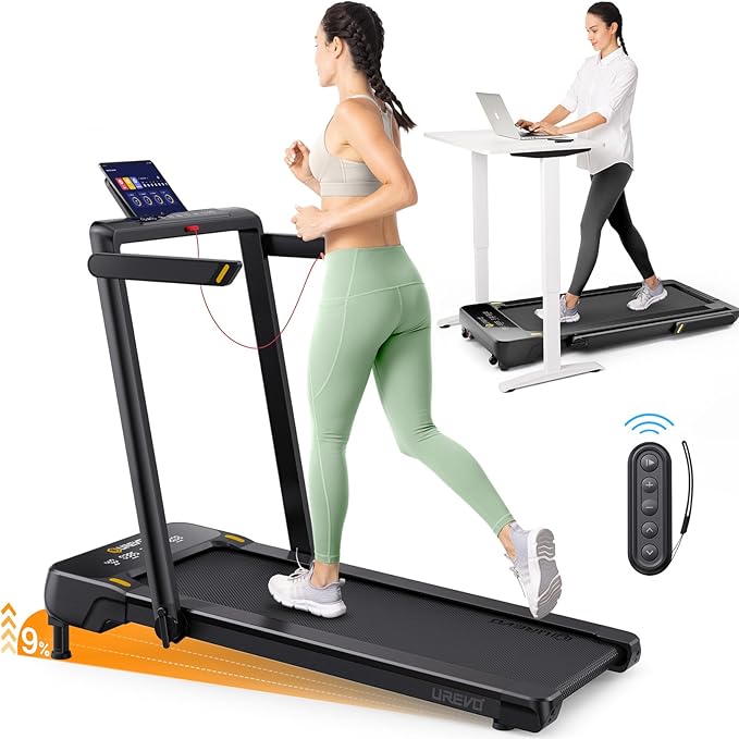 Smart Treadmill with 9% Auto Incline, Hiking and Running Walking Pad Treadmills for Home Office, Treadmill with UREVO APP, AI Powered Music Course, HIIT Programs Synced to Scenic Route, One-Click Mute