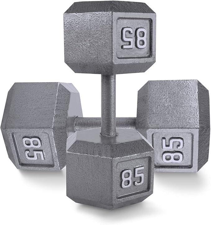 WF Athletic Supply Cast Iron Solid Hexagon Gray/Black Dumbbells, Strength Training Free Weights Set of 2 for Women and Men, Hand Weights Sold by Pairs, Multi-Select Size Options Available