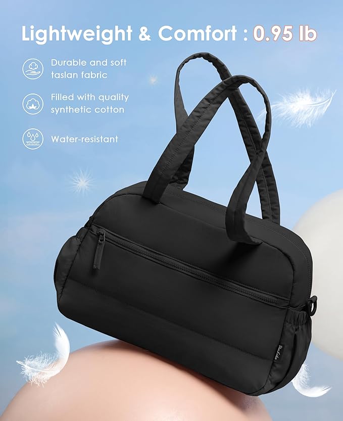 Gym Bag for Women, Travel Duffle Bags with Wet Pocket, Lightweight Carry on Bag Overnight Weekender Duffel Bag, Water Resistant (Black)