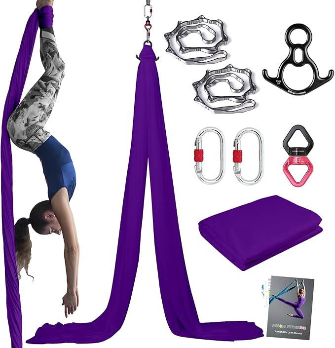 PRIOR FITNESS Aerial Silks Kit Colorful 9/15/20 Yards 40D Nylon Fabric Hammock Set With Hardware & Guide for All Levels Of Aerial Yoga Practice and Acrobatic Flying For Adults Aerial silk