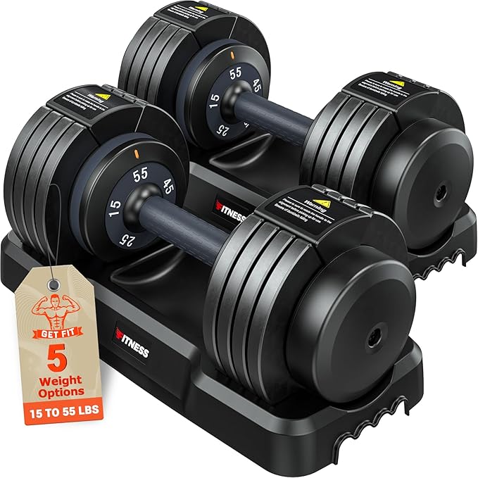 Adjustable Dumbbells Set of 2, 1 Hand Adjustable Weights Dumbbells Set, 5 in 1/10 in 1 Free Dumbbell with Anti-Slip Texture Handle, 25/55/80lb Pair Weight Set For Home Gym Suit both Men and Women