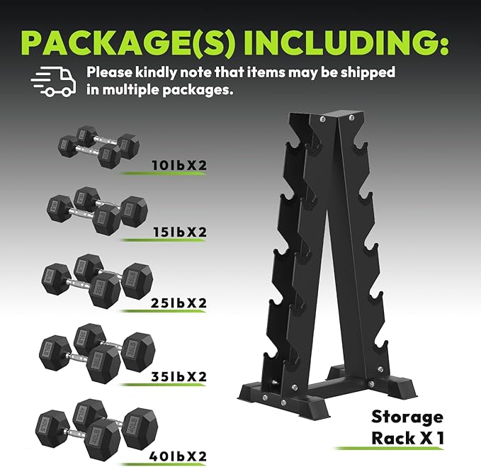 Hex Dumbbell Sets with Rack, 60-550 lb Rubber Encased Exercise & Fitness Dumbbells Set with Rack Option, Hand Weight for Strength Training, Weight Dumbbells