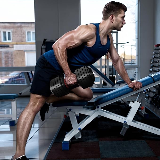 VEICK 25/55 lbs Adjustable Dumbbell with Anti-Slip Turning Handle, Fast Adjust Weight for Men Women, Exercise Equipment with Tray for Home Gym Full Body Workout Fitness