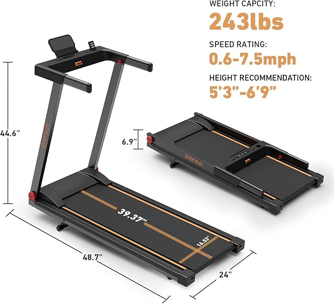 DeerRun Treadmills for Home with Incline and Handles, 3.5 HP Foldable Treadmill 350 LBS Weight Capacity for Small Spaces, Folding Running Machine with Smart APP