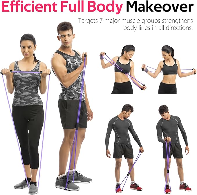 Figure 8 Fitness Resistance Bands with Handles - Exercise Tube Band Set of 3 for Arm and Shoulder Stretch, Rope 8 Word Elastic for Women and Men