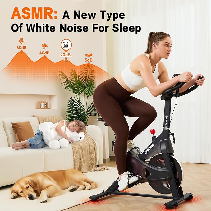 Exercise Bike, Indoor Stationary Bike for Home with Silent Belt Drive, Adjustable Resistance, App Compatible Cycling Bike with LCD Monitor, 330lbs Capacity Workout Bike