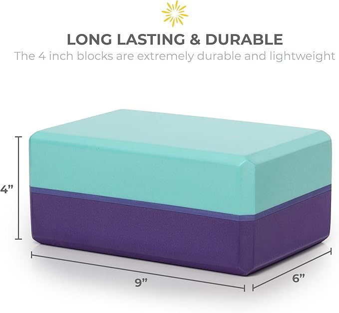 Sunshine Yoga 4" Striped Yoga Block, 10 Pack Bulk EVA Foam Yoga Blocks, Firm and Supportive Yoga Brick, Balance Foam for Stretching, Pilates, and Workout, 4" x 6" x 9"