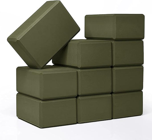 Sunshine Yoga 4" Yoga Block, 10 Pack Bulk EVA Foam Yoga Blocks, Firm and Supportive Yoga Brick, Balance Foam for Stretching, Pilates, and Workout, 4" x 6" x 9"