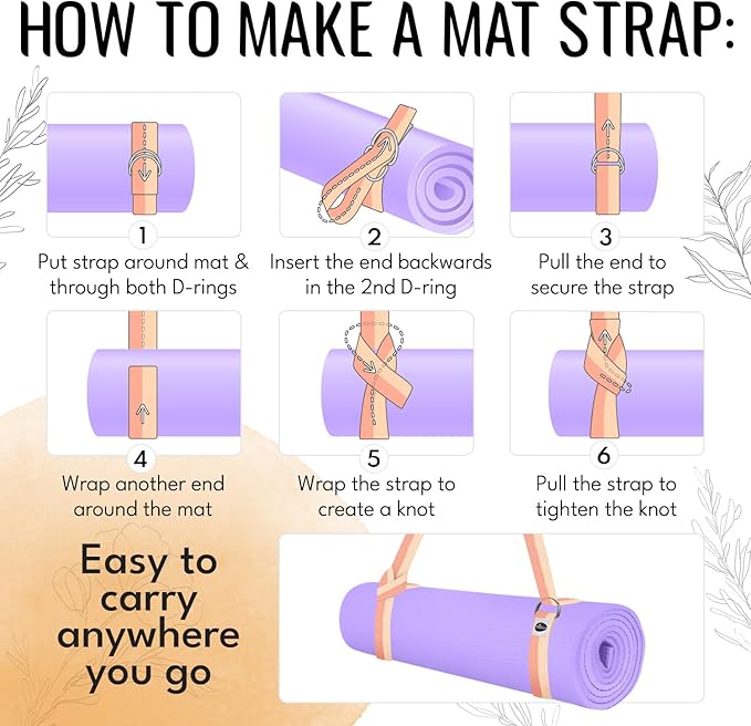 TECEUM Yoga Strap & Mat Strap – 2 IN 1 – Cotton – 6 ft 8 ft 10 ft (30+ colors) – Adjustable Non-Slip Belt for Yoga, Pilates, Stretching, Physical Therapy, Fitness & Home Workout – For Carrying Mats