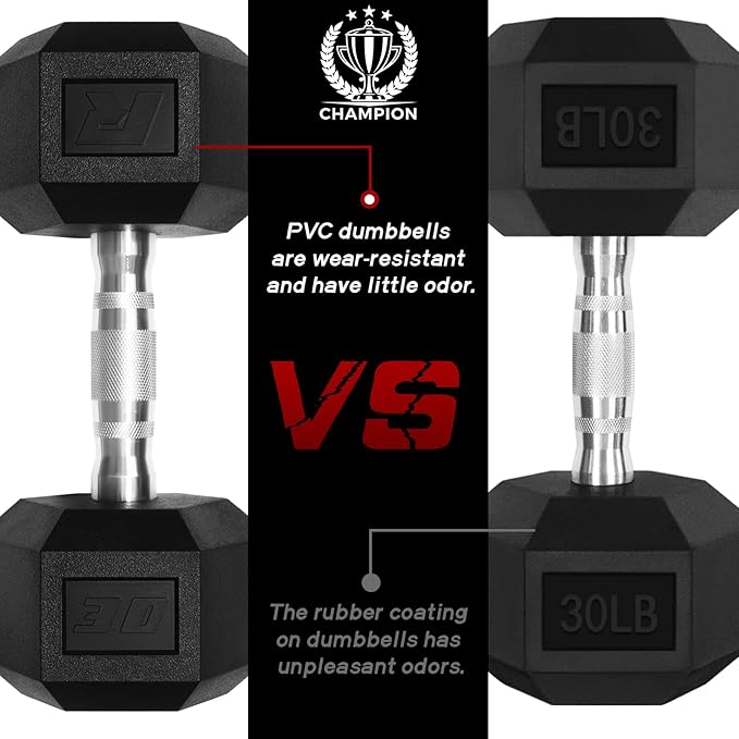 RitFit 5-650 LBS PVC Encased Hex Dumbbell Sets with Optional Rack for Home Gym, Hand weight with Chrome Handle for Strength Training, Workouts