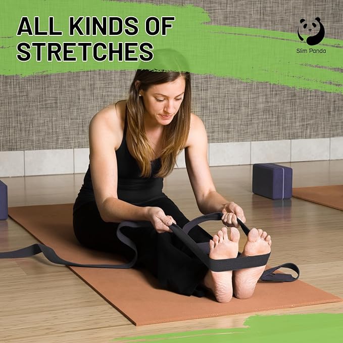 Slim Panda Yoga Strap for Stretching,Cotton Yoga Strap with Adjustable D-Ring Buckle,Non-Elastic Yoga Belt for Pilates,Gym Workouts,Physical Therapy,Improve Flexibility