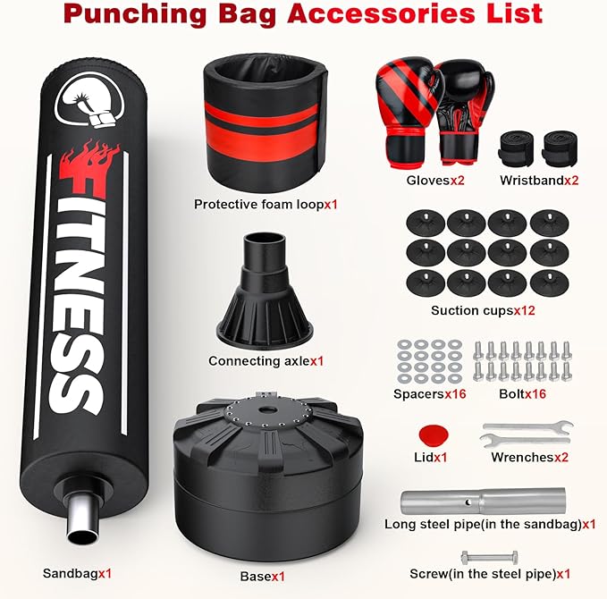 Freestanding Punching Bag for Adults - Heavy Boxing Bag with 12oz Boxing Gloves and Wristband for MMA, Kickboxing, Home Gym Training
